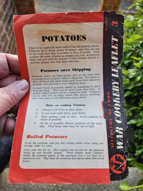 1940s 2nd World War Home Front Ministry Of Food Leaflet - Potatoes