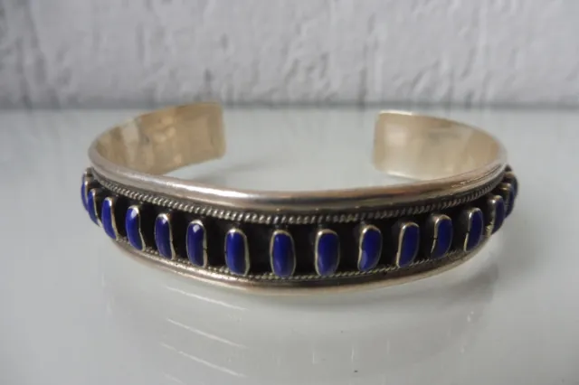 Bracelet, Bijou Indien, 925 Argent Avec Lapis Lazuli, Belle, vieux Bracelet