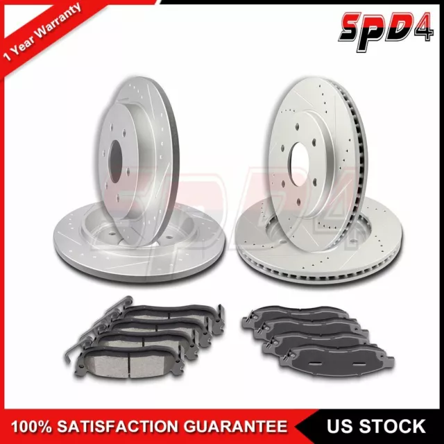 F+R Drilled Soltted Discs Brake Rotors Ceramic Pads For Nissan Titan 2004-2005