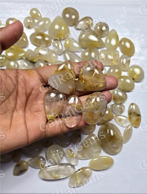 AAA Golden Rutilated Quartz Loose Cabochon For Making Pendant And Ring Jewelry