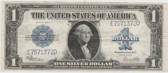 1923 $1 One Dollar Silver Certificate Note Horse Blanket Large Size Banknote.