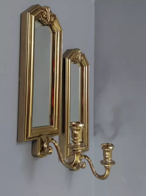 Vtg Homco Gold Mirrored Wall Candle Sconces Lot 2 Plastic Regency Baroque 14"