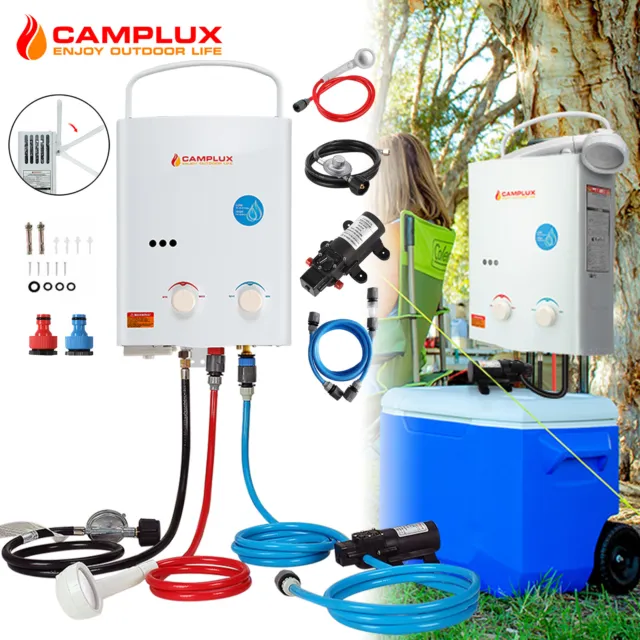 Camplux 8L Gas Water Heater System with 12V Pump Kit Portable Hot Shower Caravan
