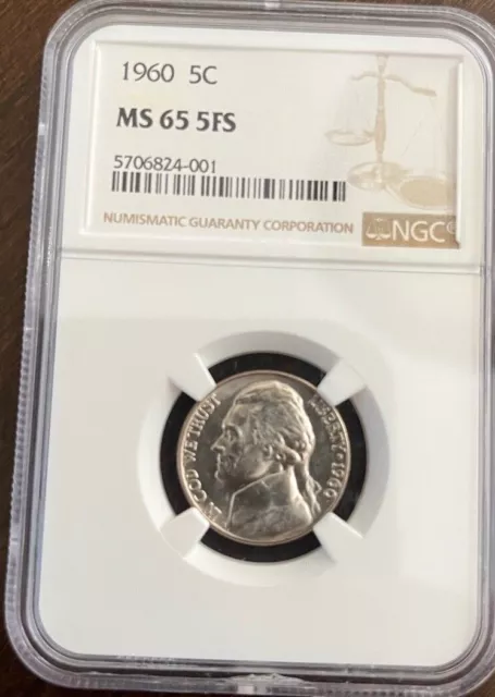 1960 Jefferson Nickel Ngc Ms65 5Fs     Rare !