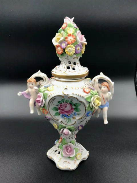 Vase mit Deckel - Potpourri Blumen - Porzellan Manufaktur Plaue PMP 1817 WIE NEU