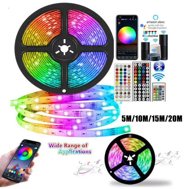 5M-20M RGB LED Strip Lights 3528 Wifi Smart Music Bluetooth Controller Flex Cut