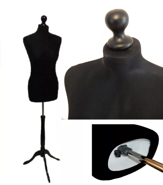 Size 10/12 BLACK Female Dressmakers Dummy Dressmaking MANNEQUIN Tailors Bust