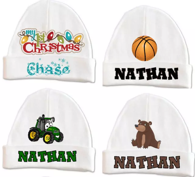 PERSONALIZED MONOGRAM CUSTOM Baby Boy Girl Infant Beanie Hat Keepsake 0-6 mos