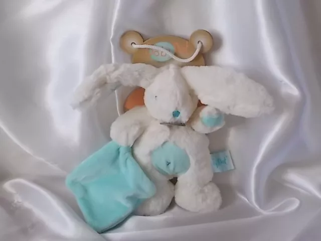 Doudou lapin blanc et bleu, mouchoir, Baby Nat, (Babynat)