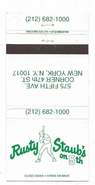 Rusty Staub's on 5th New York Mets Montreal Expos matchbook cover baseball MLB