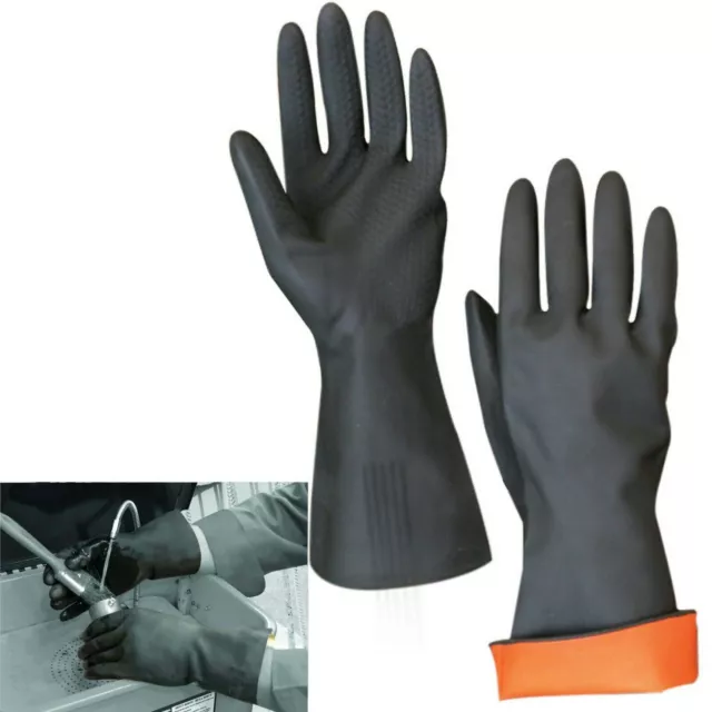 🔥Extra Heavy Duty Rubber Gloves Black Household Long Gauntlet Tough Latex Pair