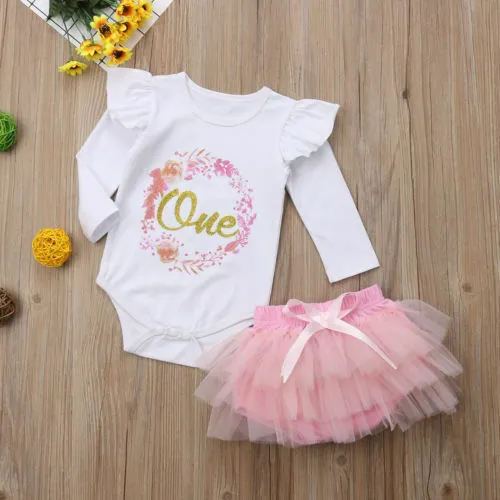 Newborn Baby Girls 1st Birthday Tops Romper Tutu Skirt Dress Outfits Clothes 2