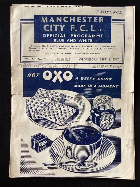 RARE Manchester City v Everton Programme, 3/9/1947