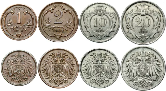 Österreich Franz Josef I - KONVOLUT 4 Münzen - 1, 2, 10, 20 Heller 1892-1916 LOT