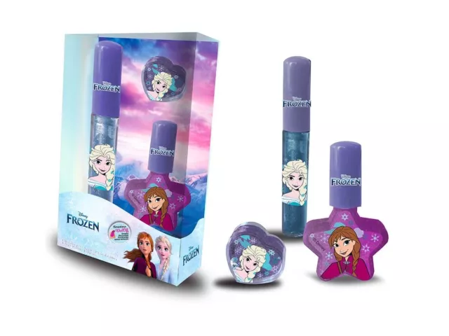 Set trucco Smalto + 2 Lucidalabbra per bambine e ragazze – Disney Frozen - 3pz