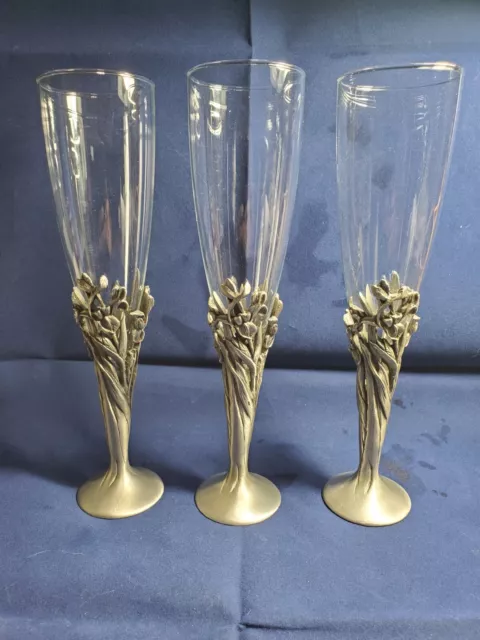 Vintage Ornate Pewter Wedding Glasses Flute Styled