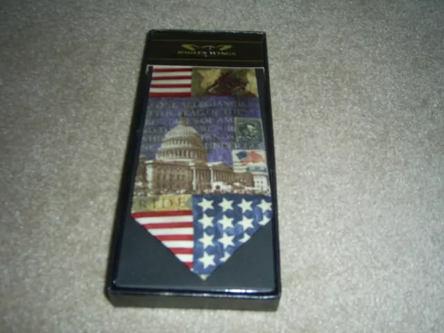 EAGLES WINGS Men's Silk Tie Patriot Theme Pledge Liberty Honor American Flag NEW