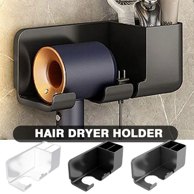 Soporte para secador de pelo montado en pared de baño estante de almacenamiento autoadhesivo hogar|