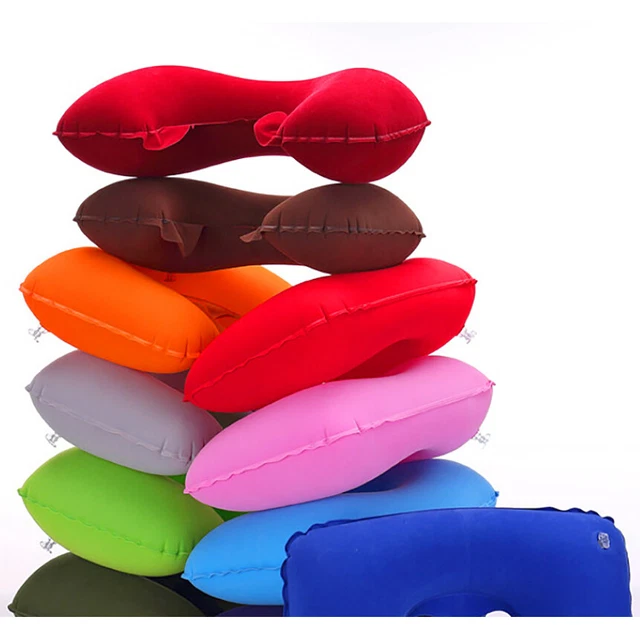 Portable Inflatable Flight Pillow Neck U Rest Air Cushion PVC Flocking Pillow