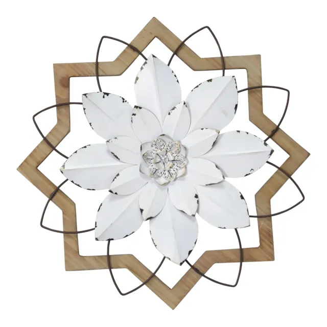 Stratton Home Decor Metal White Flower and Wood Frame