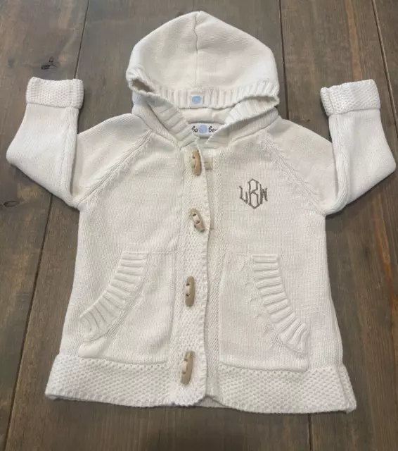 Beba Bean Baby Girl’s Embroidered Letters Hoodie Knit Ivory Sweater Size: 6-9mon