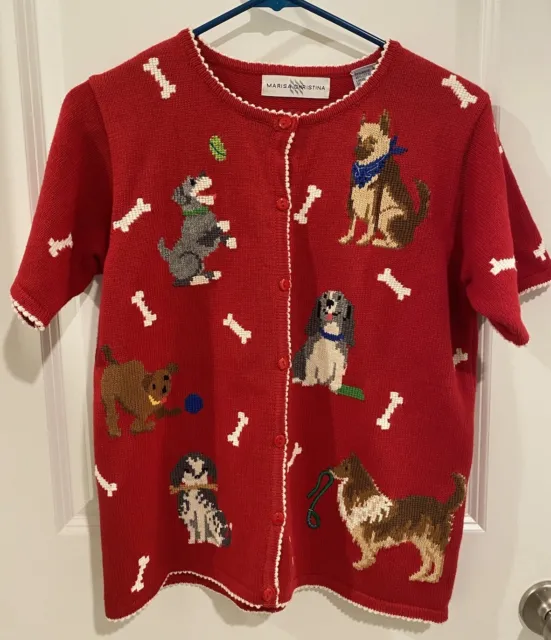 Marisa Christina Vintage Red Dog Sweater/Cardigan Women's Size Small Euc