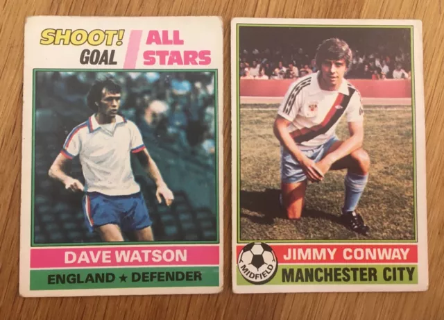 Manchester City x 2 Trade Cards by Topps 1977 Series Footballers Red Back