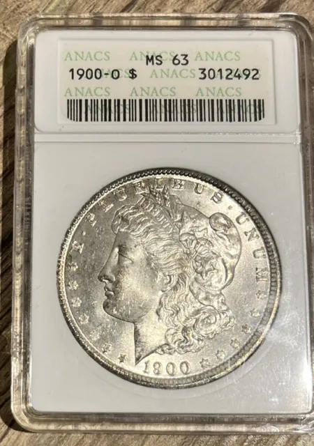 1900-O Morgan Silver Dollar ANACS MS 63 90% Silver $1 US Coin - Amazing coin!