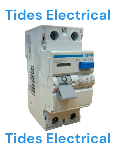 Hager RCD 63 AMP 30 mA doppelpolig 63A CD263U