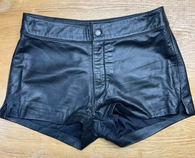 Vintage Womens Biker Leather Shorts Button Zipper 8 Black Lined Wilsons Maxima