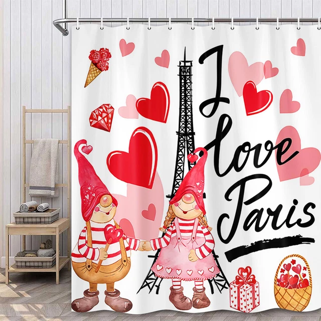 Eiffel Tower and Dwarf Couple Shower Curtain Bathroom Decor Fabric 12hooks