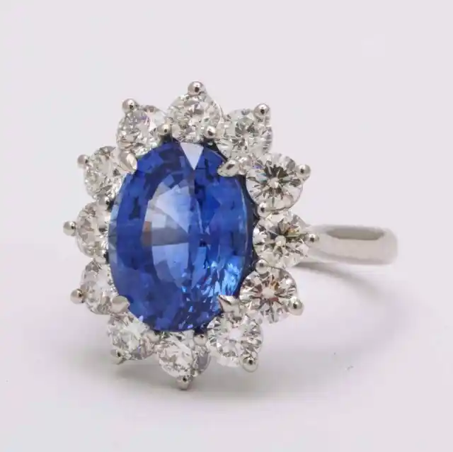Stunning Ceylon Blue 7.56CT Sapphire With 2.83CT Round Cut CZ Halo Flower Ring 2