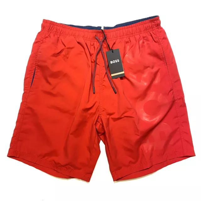 HUGO BOSS Mens Orca Logo Print Swim Shorts Trunks Red