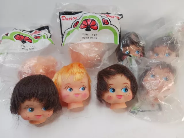 Vintage Darice Crafts Doll Heads ONLY Lot Of 8 Yarn Hair Mixed Colors