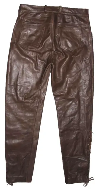 Unico Jeans IN Pelle/Pantaloni IN Pelle Con Unterschenkel- Lacci Braun Circa W31