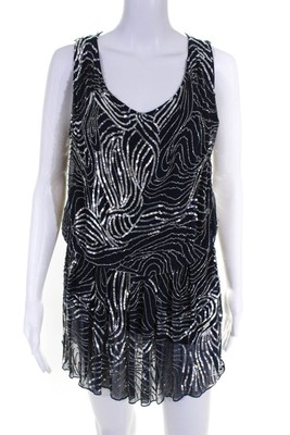 Alice + Olivia Womens Sleeveless Scoop Neck Sequin Beaded Dress Navy Blue Size 4