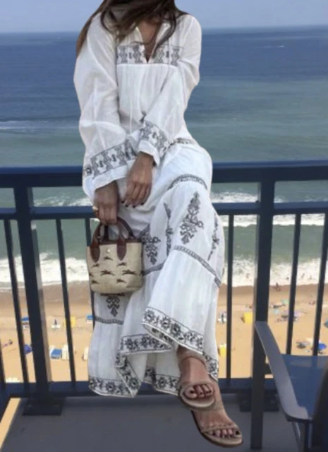 ZARA WHITE LONG Embroidered Dress With Ruffled Hem Size L 59.99 - PicClick  UK
