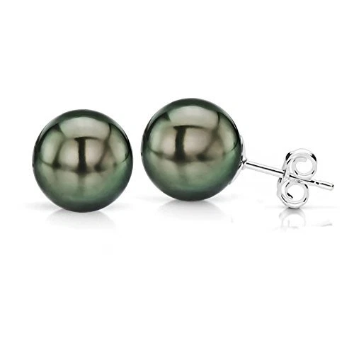 Stud Earrings 14kW Gold 9-9.5mm Hand-picked Black Tahitian High Luster Pearl