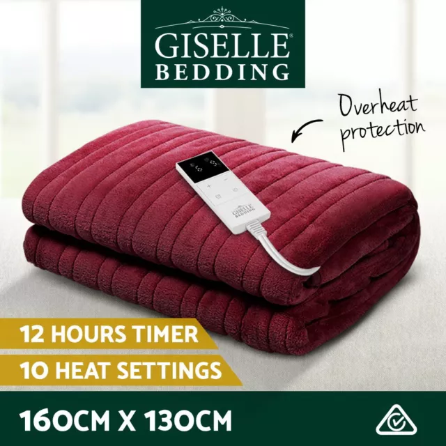 Giselle Electric Throw Rug Heated Blanket Fleece Washable Winter Warm Sofa Red