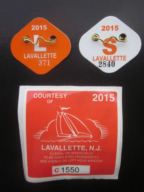 2015 Lavallette N. J. Seasonal & Senior  Beach   Badge/Tag   With  Parking