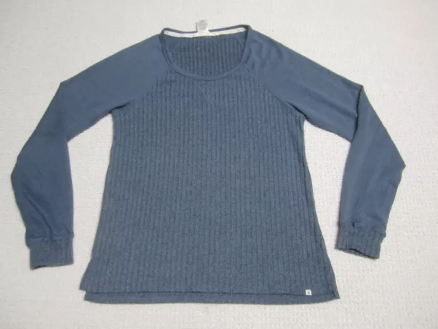 Lucky Brand Shirt Womens Medium Blue Slim Scoop Neck Ribbed Long Sleeve Top