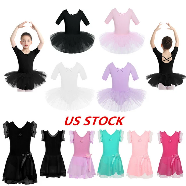 US Kid Girl Ruffle Short Sleeve Ballet Dance Tutu Dress Fairy Training Gymnastic