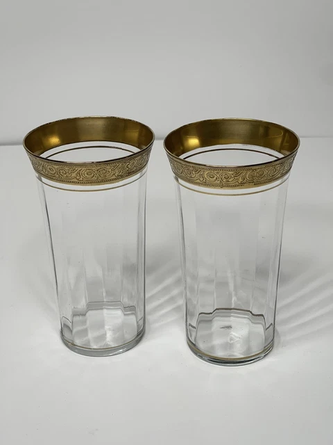 Tiffin-Franciscan MINTON, Set of 2  Juice Glasses, 3 3/4” 5oz Gold Rim Optic
