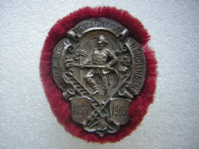 altes Abzeichen - 50 Jahre Freiwillige Feuerwehr Nördlingen 1905 - ca. 6 x 5 cm 3