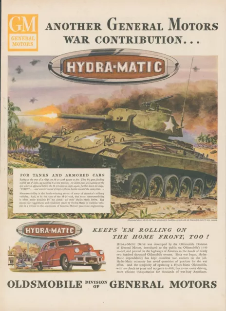 1945 Oldsmobile WWII M 24 Tank 75 MM Cannon Hydra Matic Vintage Print Ad L21