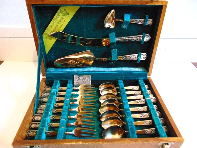 VINTAGE STAR OF SIAM BRONZE WARE DESSERT SET OF 19pc.