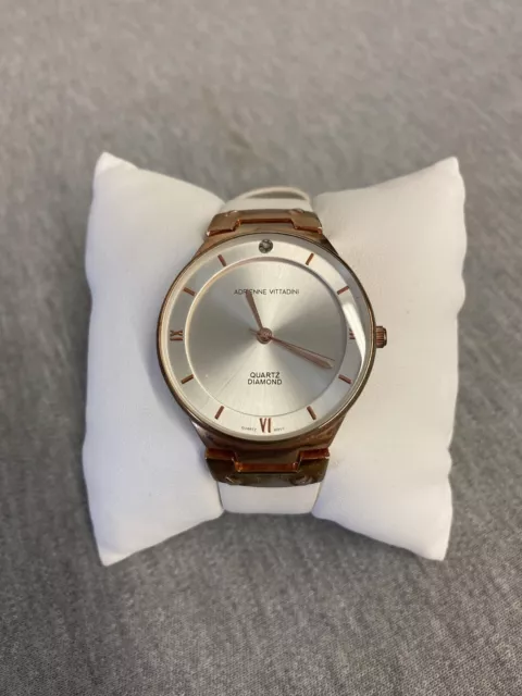 Adrienne Vittadini Diamond Dial White Dial and Brown Leather Analog Watch 