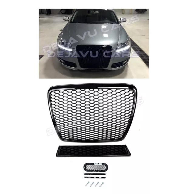 RS6 Look Grill für Audi A6 C6 4F / S line / S6 Wabengrill Kühlergrill Schwarz