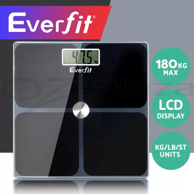 Everfit Body Fat Bathroom Scale Digital Weighing Scales Tracker Home Gym 180KG