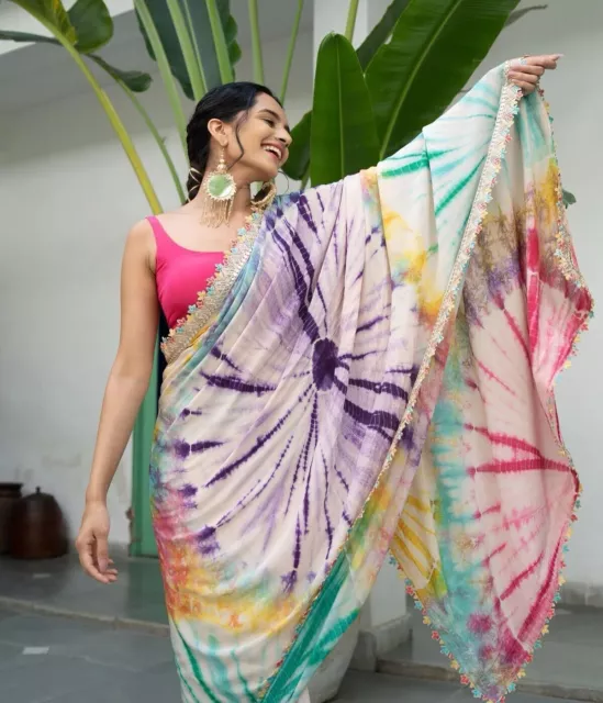 Nuevo trabajo de cordón de bordado súper tendencia listo para usar sari